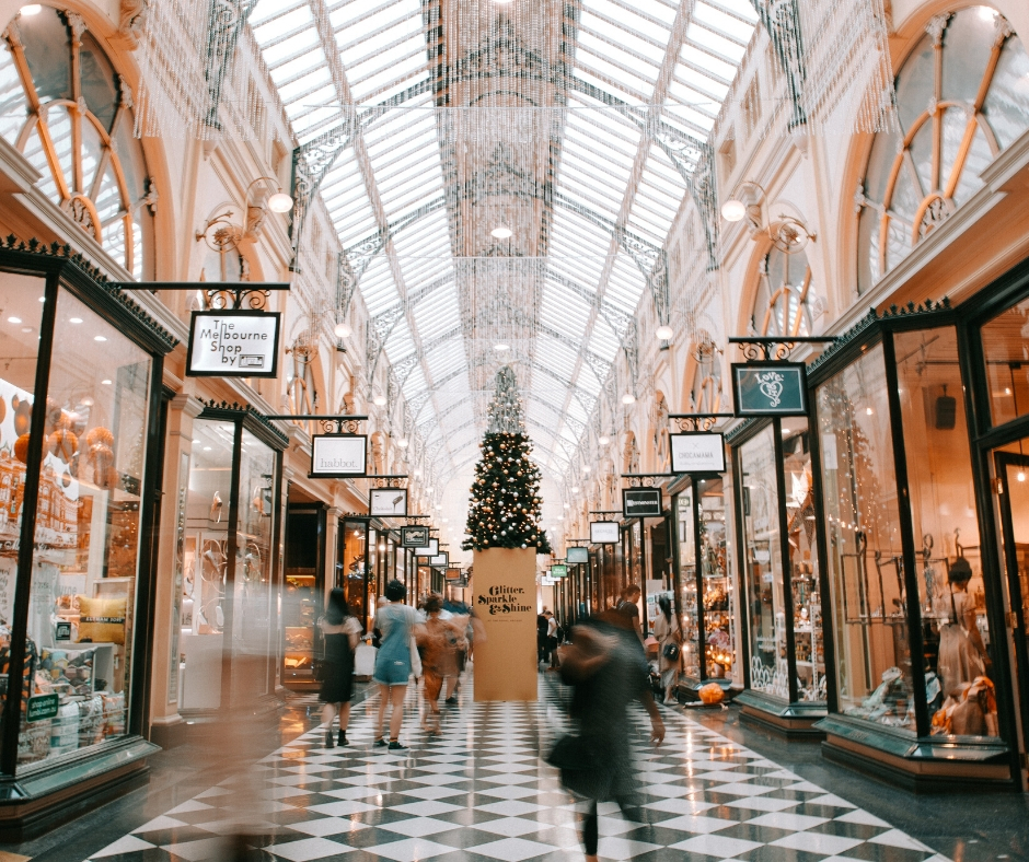 Shoppers Inside At Mall During Holidays