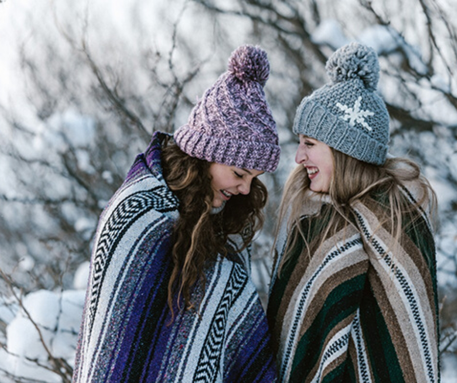 Two Girls In Blankets Outside