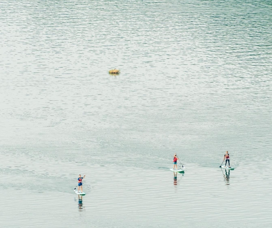 Aerial Shot Of People Paddle Boarding