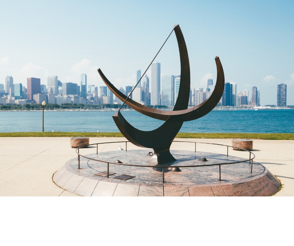 City Skyline With Artwork In Foreground