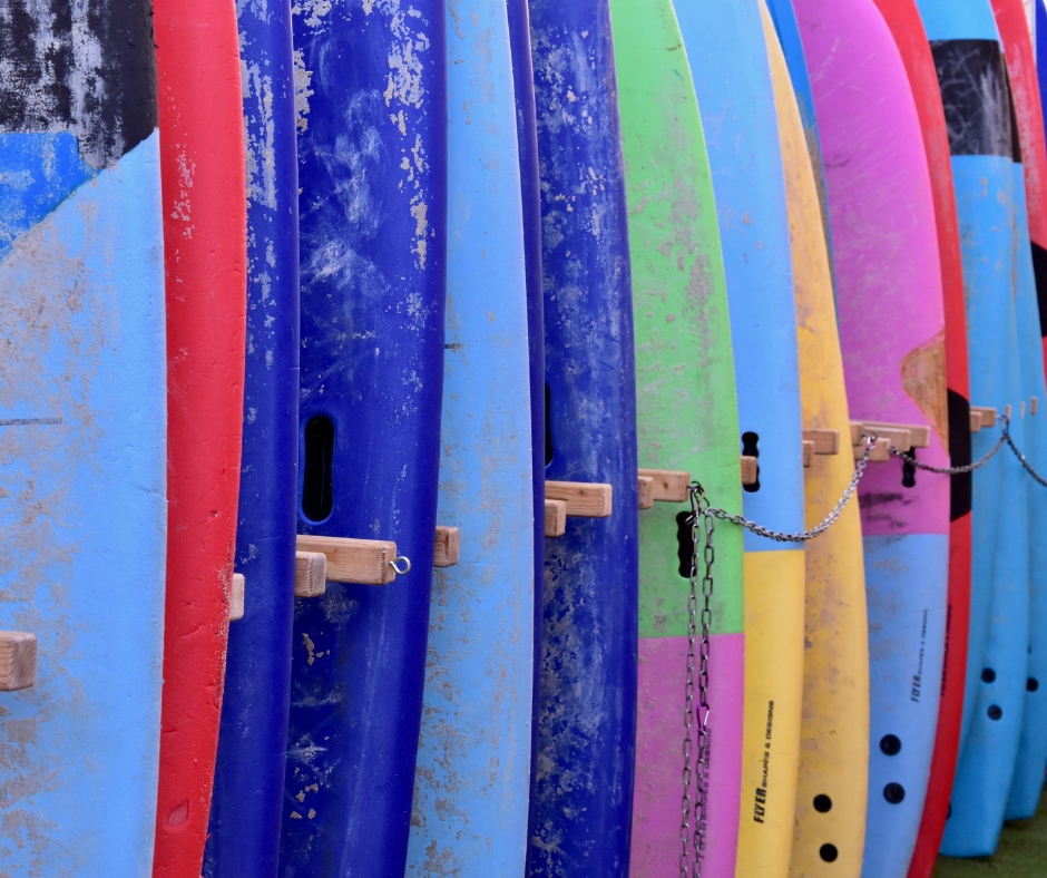 Row of Colorful Surfboards