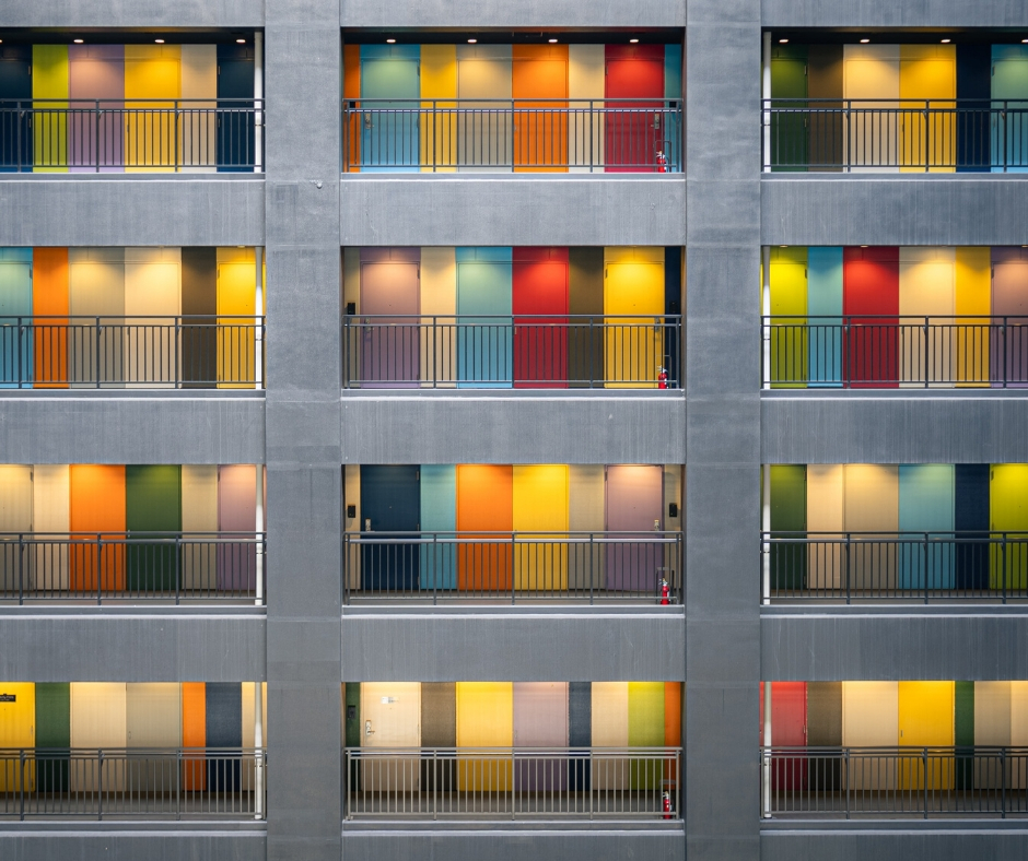Multiple Levels of Colorful Doors